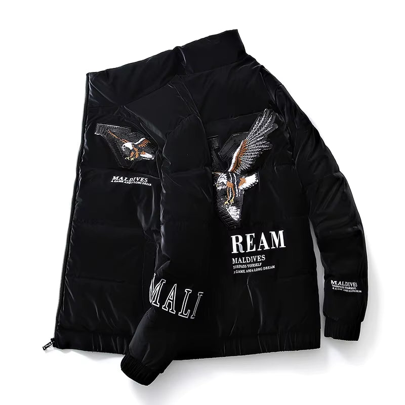 Winter Men'S Casual Big Size 5XL Warm Coat Fashion Male Black Eagle Embroidery High Quality Overcoat Jacket Drop Shipping